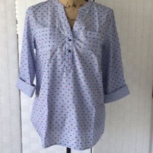 Woman’s Blouse by Tommy Hilfiger size L color blue & red roll up sleeves #613